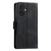 For iPhone 16 Plus Retro Splicing Horizontal Flip Leather Phone Case(Black)