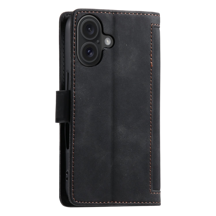 For iPhone 16 Plus Retro Splicing Horizontal Flip Leather Phone Case(Black)