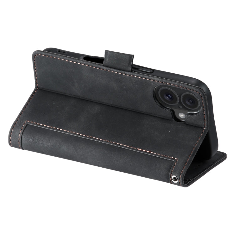 For iPhone 16 Plus Retro Splicing Horizontal Flip Leather Phone Case(Black)