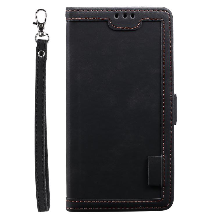 For iPhone 16e Retro Splicing Horizontal Flip Leather Phone Case(Black)