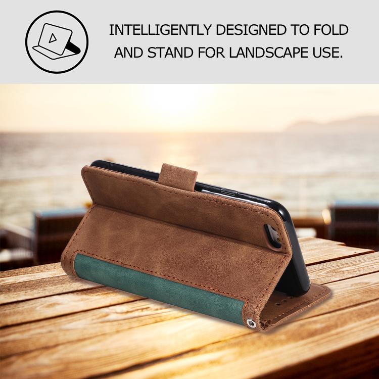 For iPhone 16e Retro Splicing Horizontal Flip Leather Phone Case(Green)