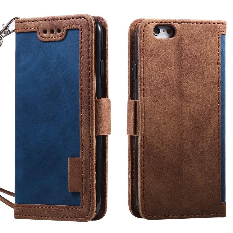 For iPhone 16e Retro Splicing Horizontal Flip Leather Phone Case(Blue)
