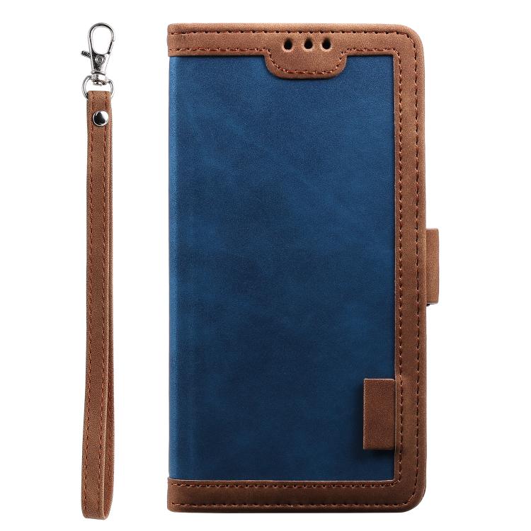 For iPhone 16e Retro Splicing Horizontal Flip Leather Phone Case(Blue)
