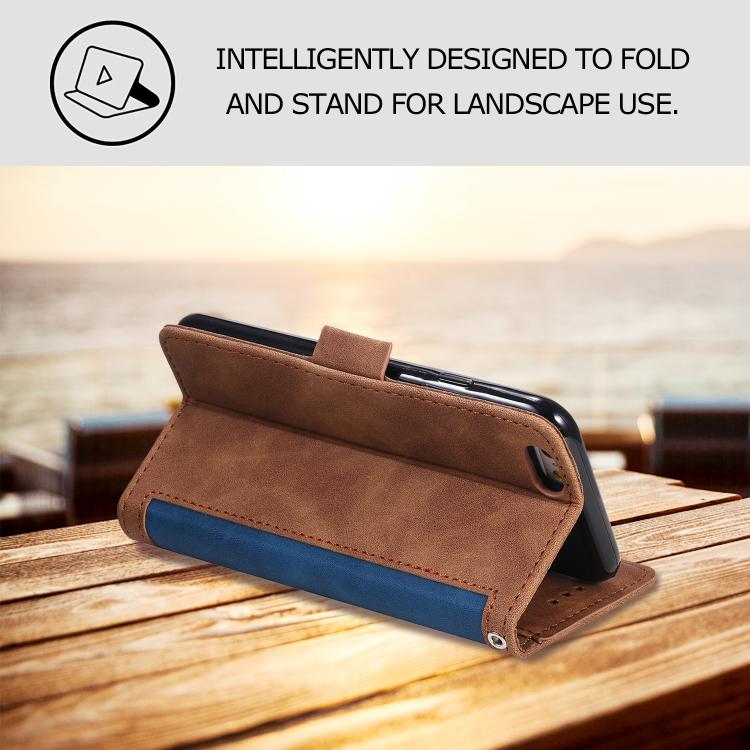 For iPhone 16e Retro Splicing Horizontal Flip Leather Phone Case(Blue)