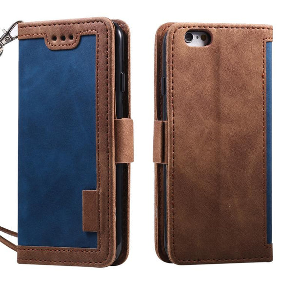 For iPhone 16e Retro Splicing Horizontal Flip Leather Phone Case(Blue)
