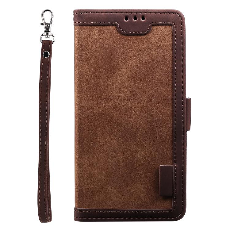 For iPhone 16e Retro Splicing Horizontal Flip Leather Phone Case(Brown)