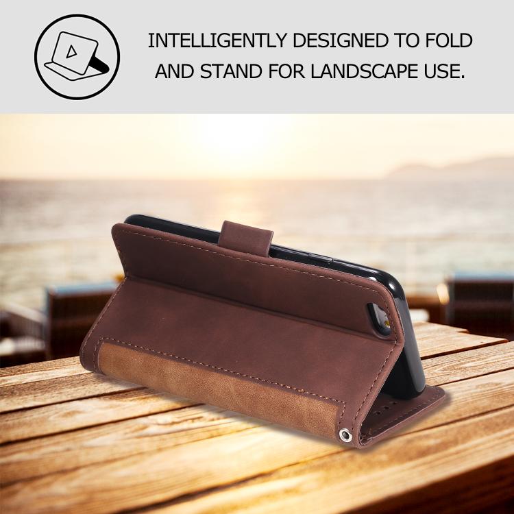 For iPhone 16e Retro Splicing Horizontal Flip Leather Phone Case(Brown)