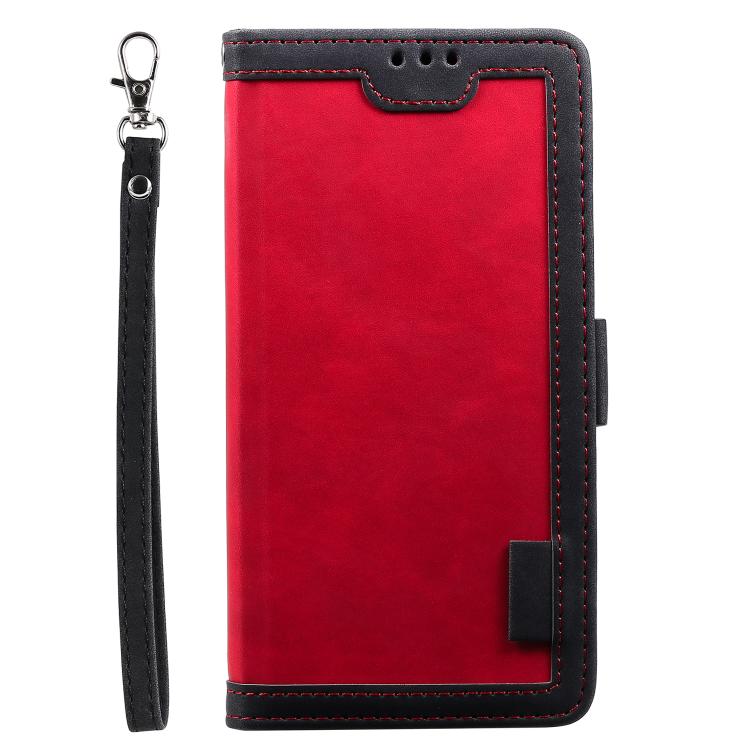 For iPhone 16e Retro Splicing Horizontal Flip Leather Phone Case(Red)