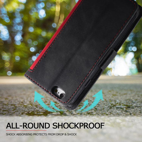 For iPhone 16e Retro Splicing Horizontal Flip Leather Phone Case(Red)
