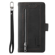 For iPhone 16e Nine Card Zipper Bag Leather Phone Case with Lanyard(Black)