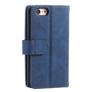For iPhone 16e Nine Card Zipper Bag Leather Phone Case with Lanyard(Blue)