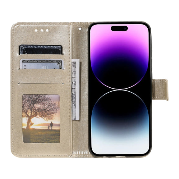 For iPhone 16 Pro Max Totem Flower Embossed Leather Phone Case(Gold)