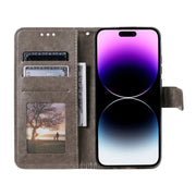For iPhone 16 Pro Max Totem Flower Embossed Leather Phone Case(Grey)
