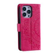 For iPhone 16 Pro Max Totem Flower Embossed Leather Phone Case(Red)