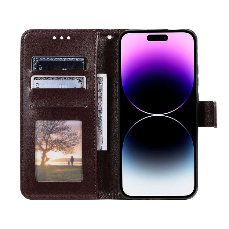 For iPhone 16 Pro Max Totem Flower Embossed Leather Phone Case(Brown)