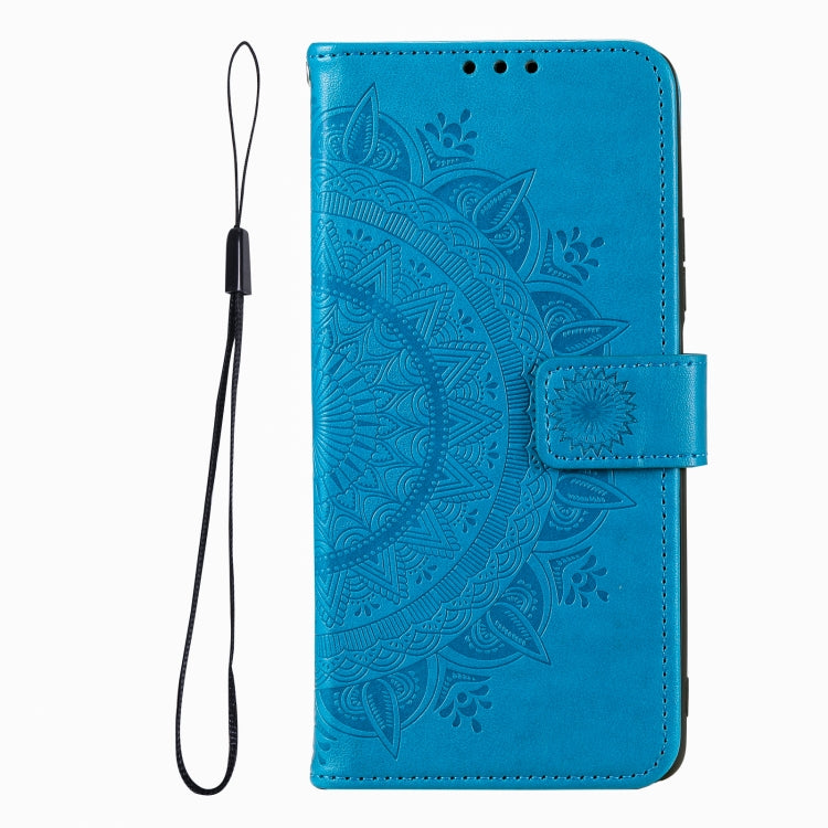 For iPhone 16 Pro Max Totem Flower Embossed Leather Phone Case(Blue)