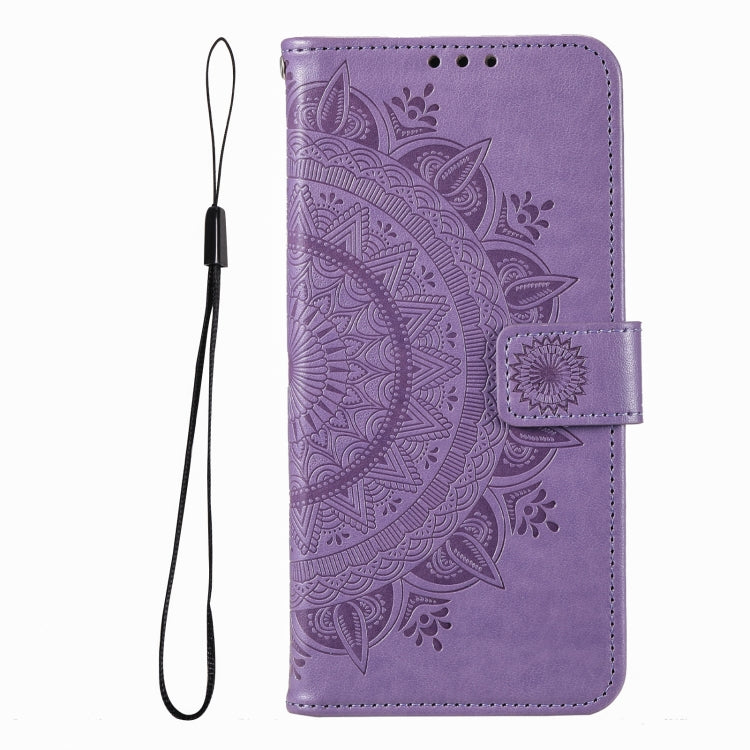 For iPhone 16 Pro Max Totem Flower Embossed Leather Phone Case(Purple)