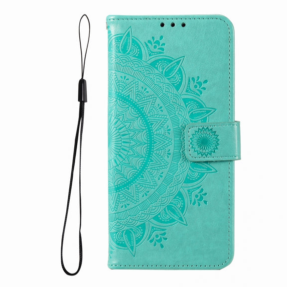 For iPhone 16 Pro Totem Flower Embossed Leather Phone Case(Green)