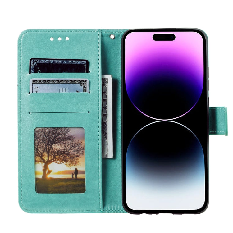 For iPhone 16 Pro Totem Flower Embossed Leather Phone Case(Green)
