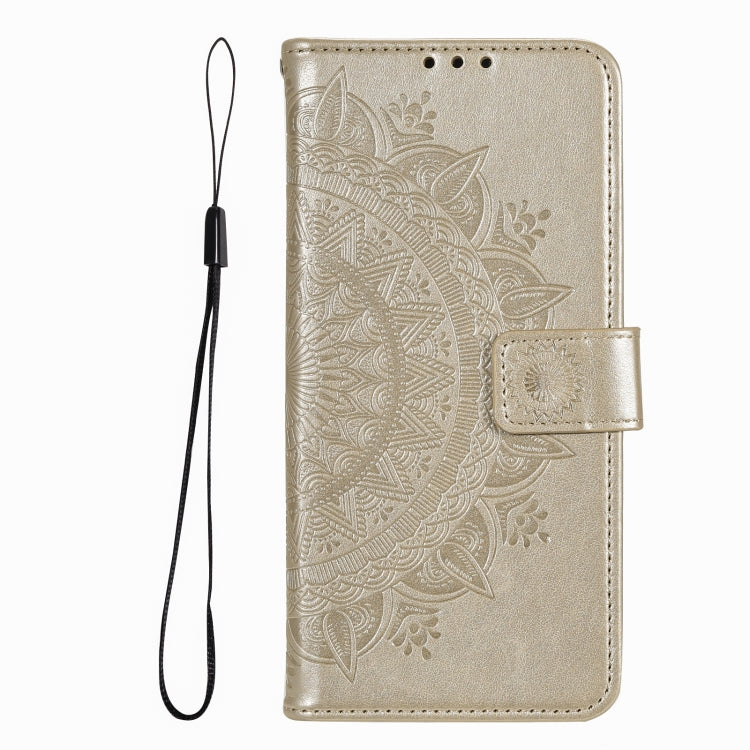 For iPhone 16 Pro Totem Flower Embossed Leather Phone Case(Gold)