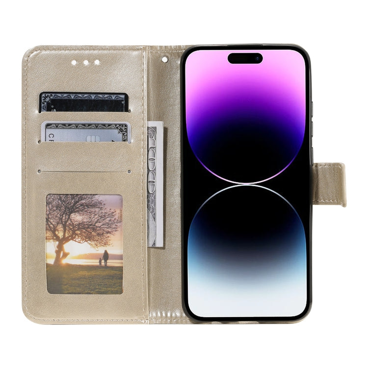 For iPhone 16 Pro Totem Flower Embossed Leather Phone Case(Gold)