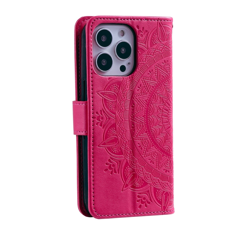 For iPhone 16 Pro Totem Flower Embossed Leather Phone Case(Red)