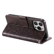 For iPhone 16 Pro Totem Flower Embossed Leather Phone Case(Brown)