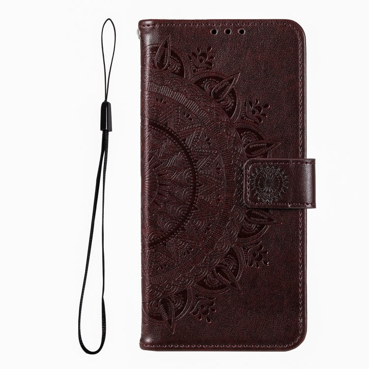 For iPhone 16 Plus Totem Flower Embossed Leather Phone Case(Brown)