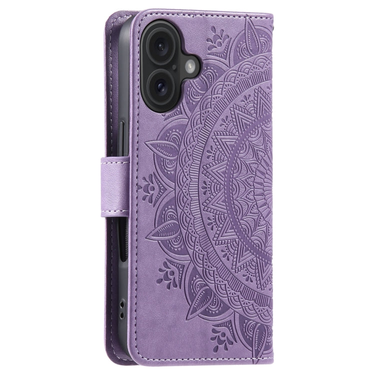 For iPhone 16 Plus Totem Flower Embossed Leather Phone Case(Purple)