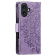 For iPhone 16 Plus Totem Flower Embossed Leather Phone Case(Purple)