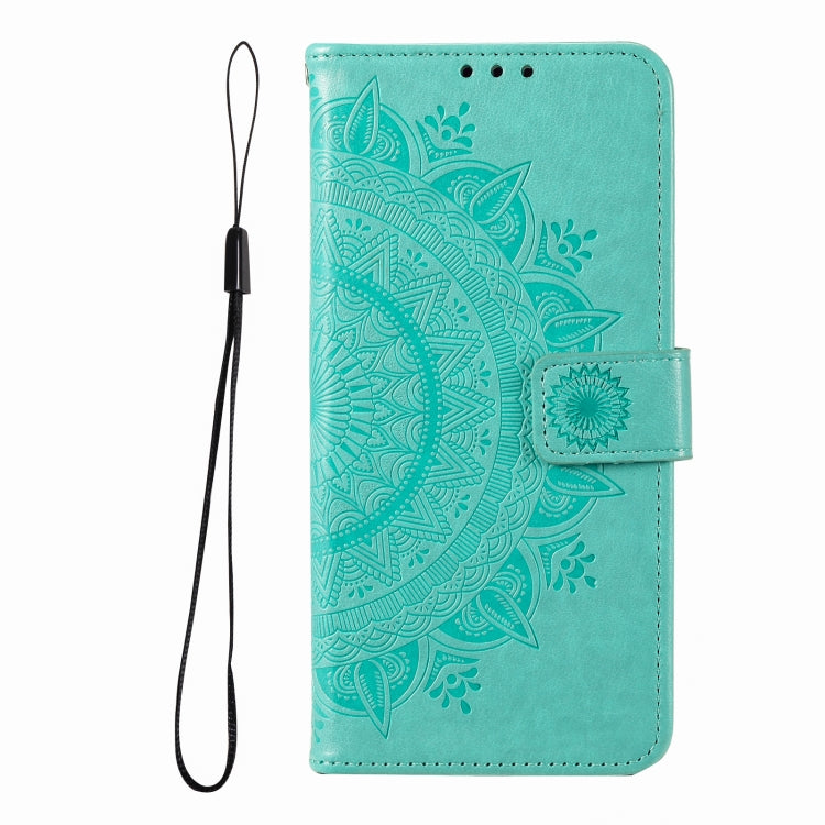For iPhone 16 Totem Flower Embossed Leather Phone Case(Green)