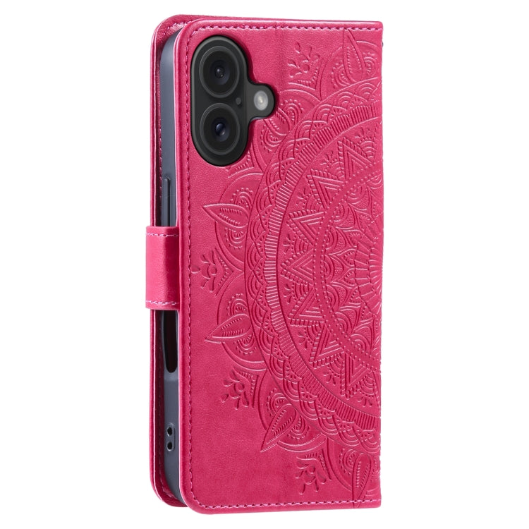 For iPhone 16 Totem Flower Embossed Leather Phone Case(Red)