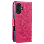 For iPhone 16 Totem Flower Embossed Leather Phone Case(Red)