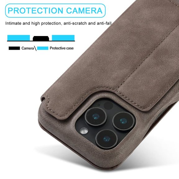 For iPhone 16 Pro Max LC.IMEEKE Hon Ancient Series Flip Leather Phone Case(Coffee)