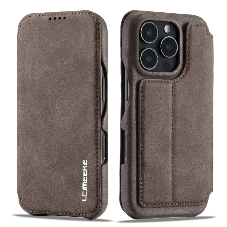 For iPhone 16 Pro LC.IMEEKE Hon Ancient Series Flip Leather Phone Case(Coffee)