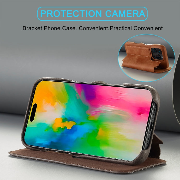 For iPhone 16 Pro LC.IMEEKE Hon Ancient Series Flip Leather Phone Case(Brown)