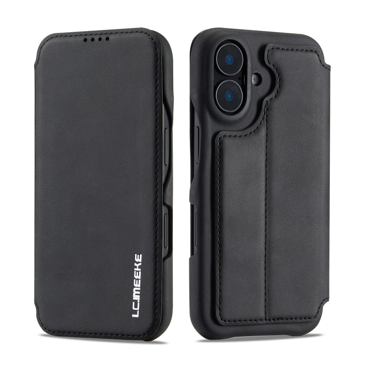 For iPhone 16 Plus LC.IMEEKE Hon Ancient Series Flip Leather Phone Case(Black)