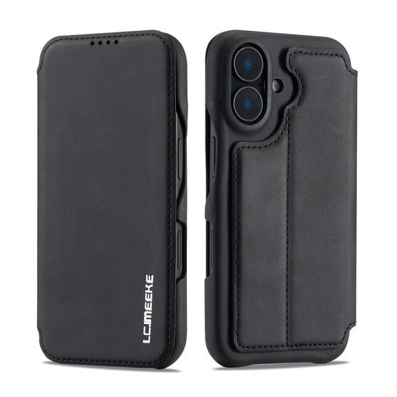 For iPhone 16 Plus LC.IMEEKE Hon Ancient Series Flip Leather Phone Case(Black)