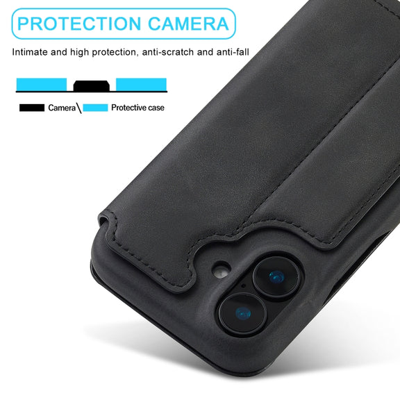 For iPhone 16 Plus LC.IMEEKE Hon Ancient Series Flip Leather Phone Case(Black)