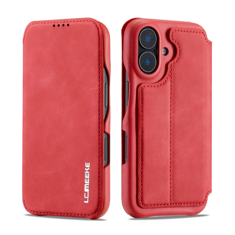 For iPhone 16 Plus LC.IMEEKE Hon Ancient Series Flip Leather Phone Case(Red)