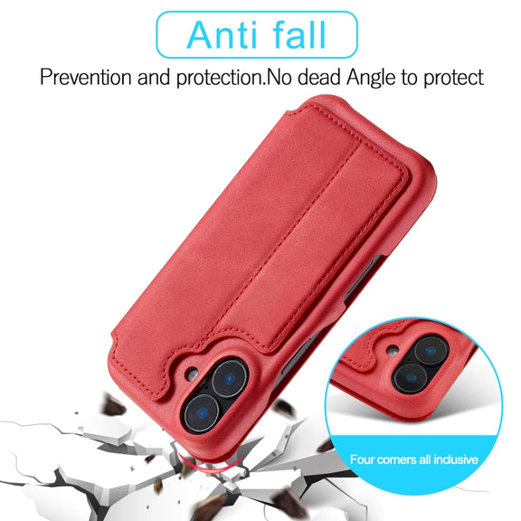 For iPhone 16 Plus LC.IMEEKE Hon Ancient Series Flip Leather Phone Case(Red)
