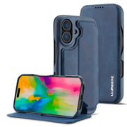 For iPhone 16 Plus LC.IMEEKE Hon Ancient Series Flip Leather Phone Case(Blue)
