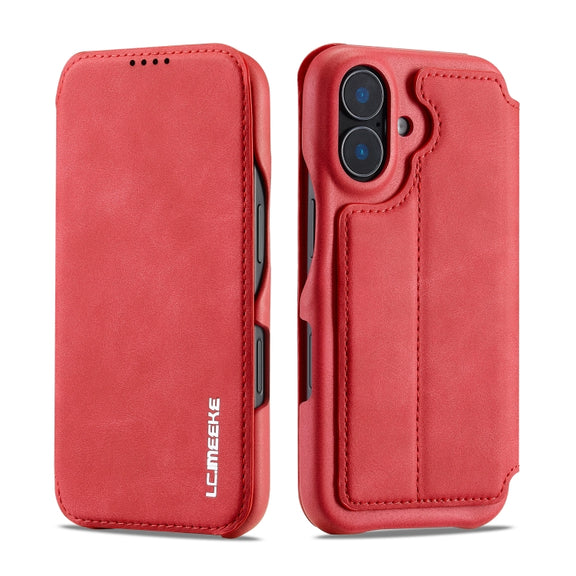 For iPhone 16 LC.IMEEKE Hon Ancient Series Flip Leather Phone Case(Red)