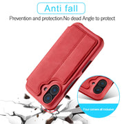 For iPhone 16 LC.IMEEKE Hon Ancient Series Flip Leather Phone Case(Red)