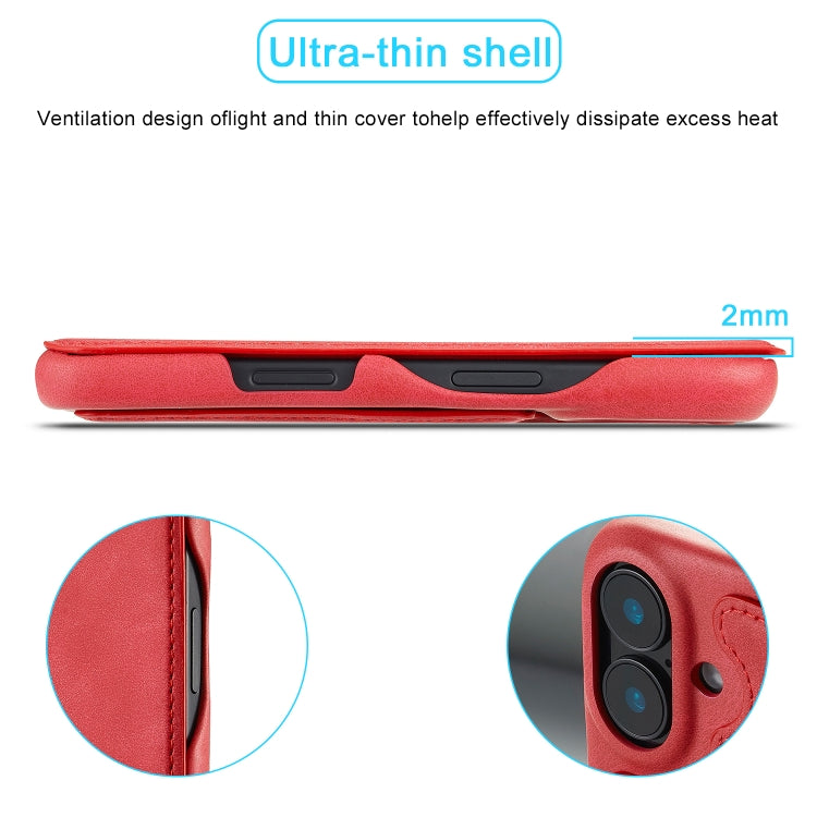 For iPhone 16 LC.IMEEKE Hon Ancient Series Flip Leather Phone Case(Red)