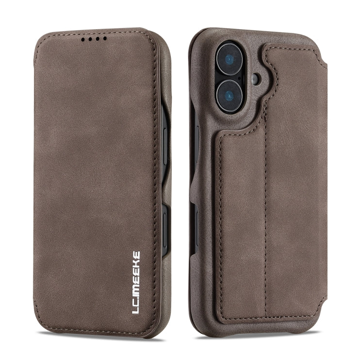 For iPhone 16 LC.IMEEKE Hon Ancient Series Flip Leather Phone Case(Coffee)