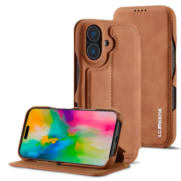 For iPhone 16 LC.IMEEKE Hon Ancient Series Flip Leather Phone Case(Brown)