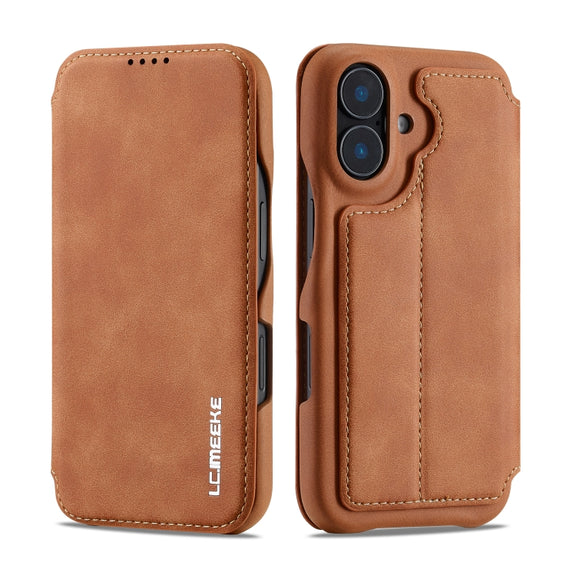 For iPhone 16 LC.IMEEKE Hon Ancient Series Flip Leather Phone Case(Brown)
