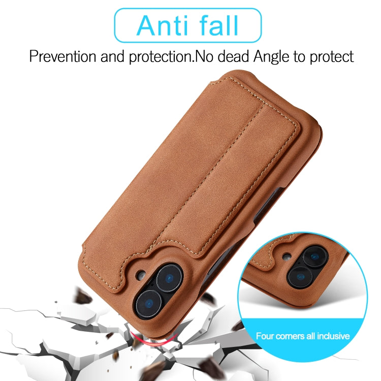 For iPhone 16 LC.IMEEKE Hon Ancient Series Flip Leather Phone Case(Brown)