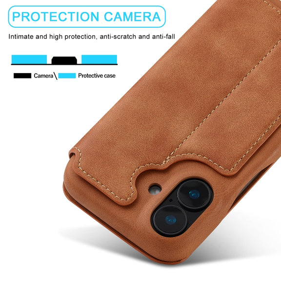 For iPhone 16 LC.IMEEKE Hon Ancient Series Flip Leather Phone Case(Brown)